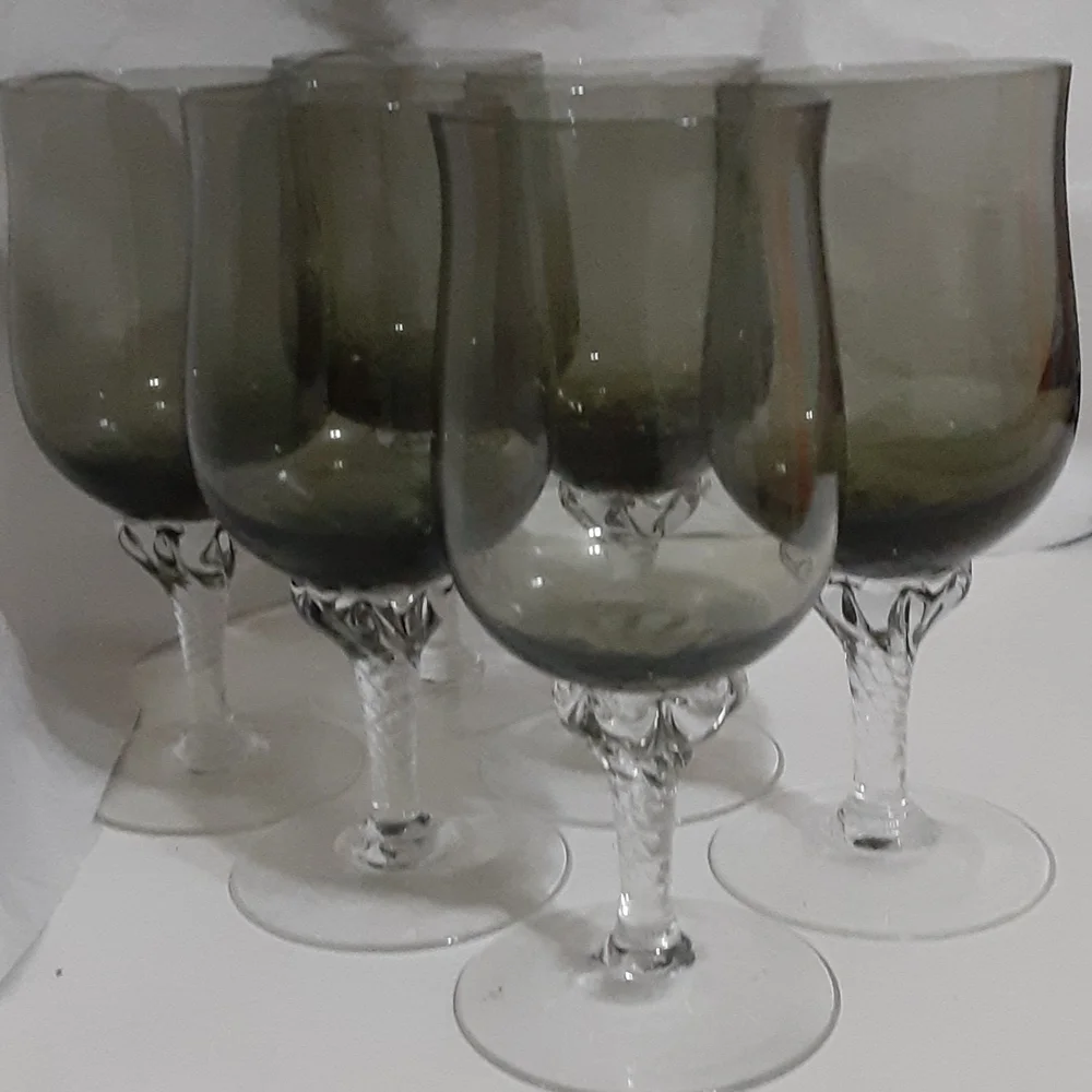 FINAL lvg 8/15 Fostoria or Libby stemware wine goblet smoked glass Elegance 1977 - Picture 3 of 6